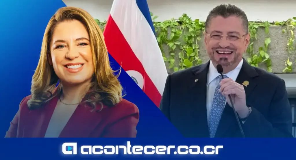 Claudia Dobles en rueda de prensa comentando sobre decisión política en Costa Rica