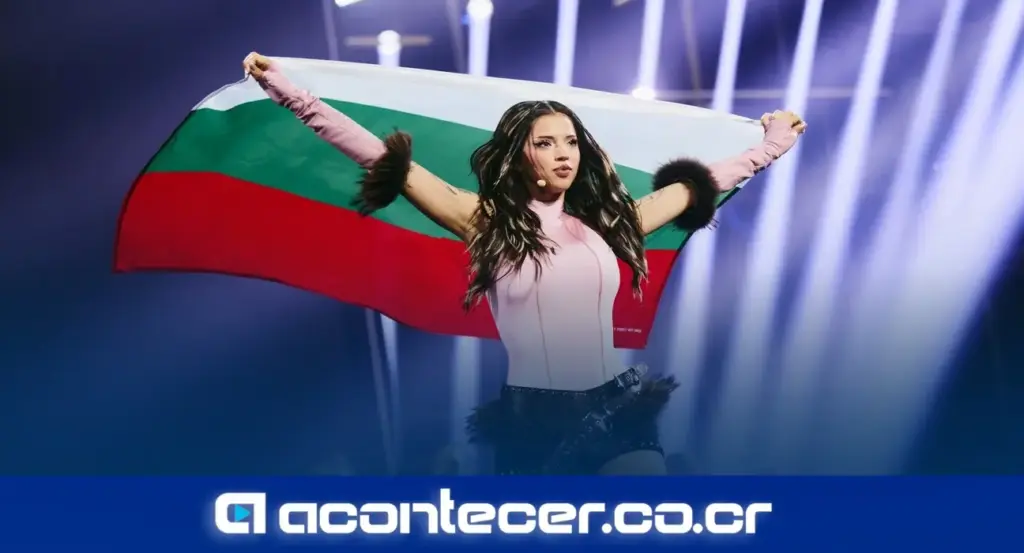 Representante de Bulgaria celebra victoria en Eurovisión 2026 en Viena, Austria