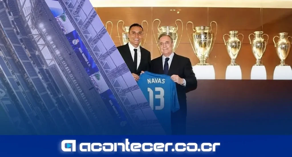Keylor Navas junto a Florentino Pérez durante su presentación oficial con el Real Madrid en 2014