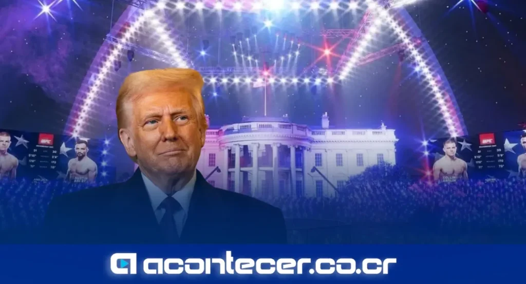 Donald Trump junto a Melania Trump y Dana White en el evento de UFC en la Casa Blanca