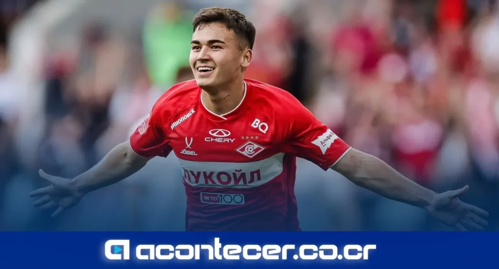 Manfred Ugalde celebrando un gol con la camiseta del Spartak de Moscú