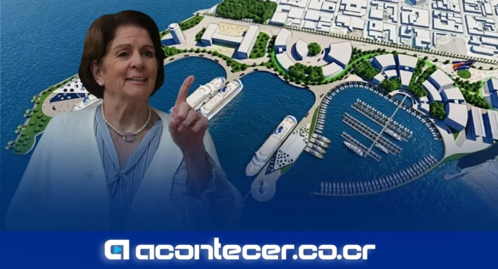 Pilar Cisneros, exdiputada oficialista y asesora de comunicación de la presidenta Laura Fernández, celebra la aprobación del proyecto de marina y terminal de cr