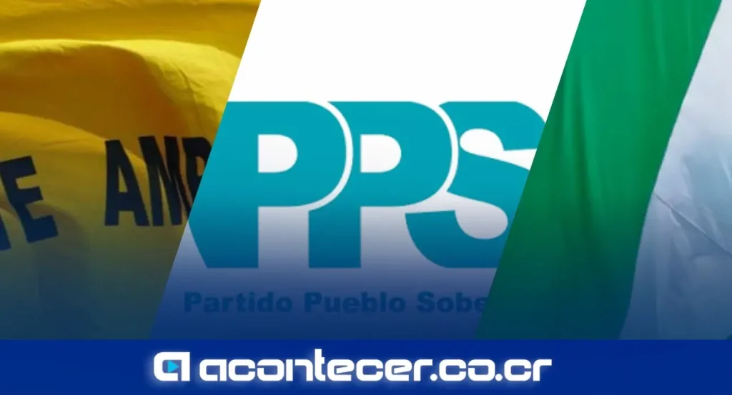 Logotipo del Partido Pueblo Soberano junto a imágenes de los jefes de fracción del Frente Amplio y del PLN