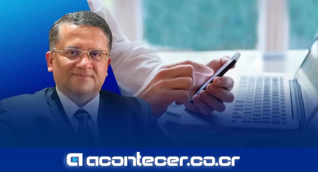 Ilustración de un trabajador sosteniendo un teléfono celular frente a un empleador