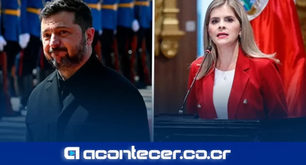 Bandera de Ucrania ondeando junto a la de Costa Rica en señal de solidaridad