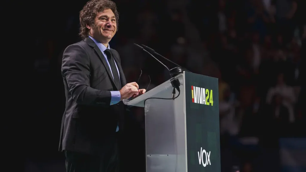 Javier Milei, presidente de Argentina, durante rueda de prensa en la Asamblea General de la ONU en Nueva York donde elogió a Benjamin Netanyahu (Foto: Vox España / Wikimedia Commons (CC0))