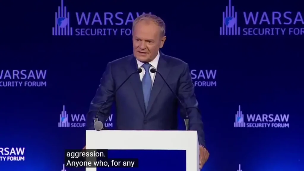 Donald Tusk, primer ministro de Polonia, durante el discurso difundido en X.